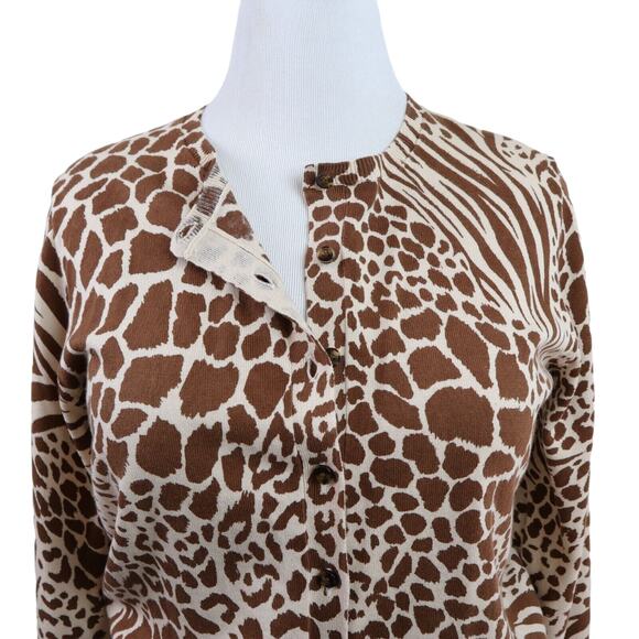 Ann Taylor Size L Cotton Animal Print Ann Cardigan Warm Rosewood - Picture 8 of 10